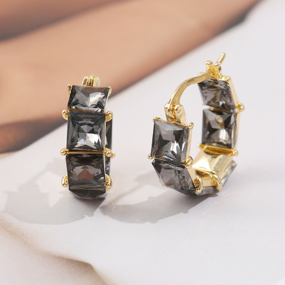 South Korea Retro Square Earrings Refined Grace Crystal