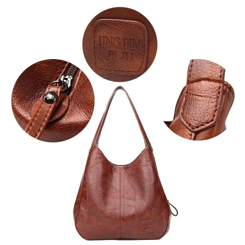 Vintage Leather Marble Grain Shoulder Bag