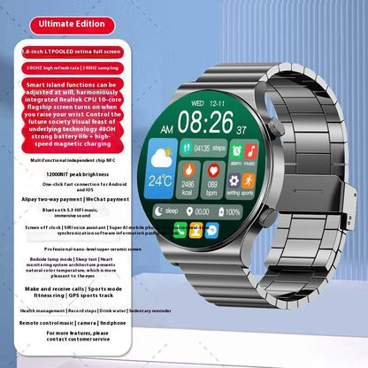 Reloj inteligente con control de glucosa en sangre, presión arterial, llamadas Bluetooth y multifunción.