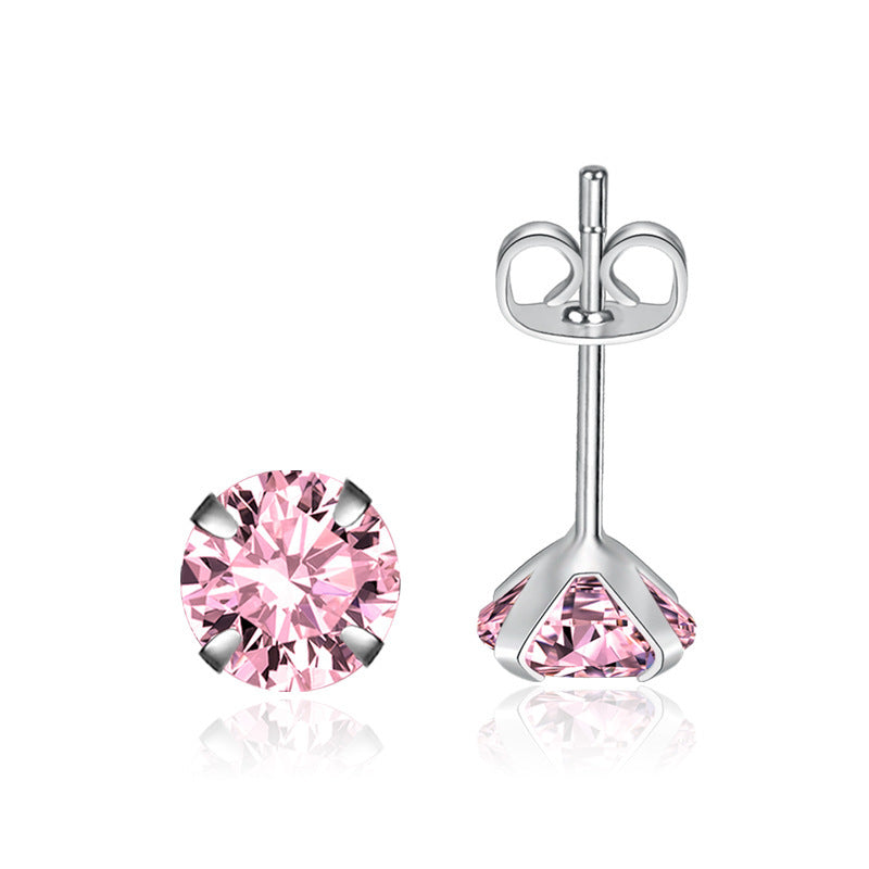 Moissanite Single Diamond Zircon Four-claw Stud Earrings