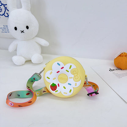 Bolso bandolera portátil de silicona para niños con forma de donut de fruta
