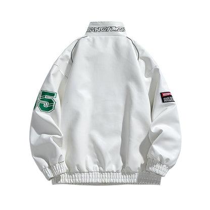 Chaqueta de cuero PU con cuello alto para motocicleta, estilo coreano