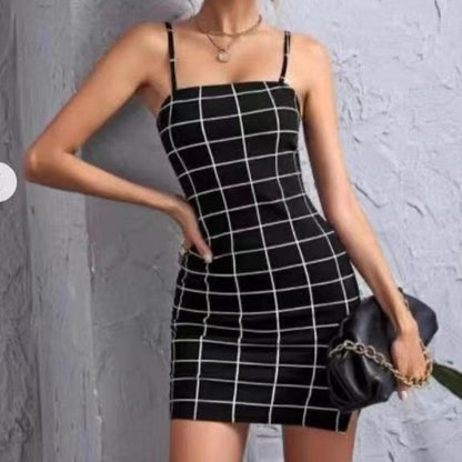 Minivestidos ajustados con tirantes finos y cuadros retro para mujer