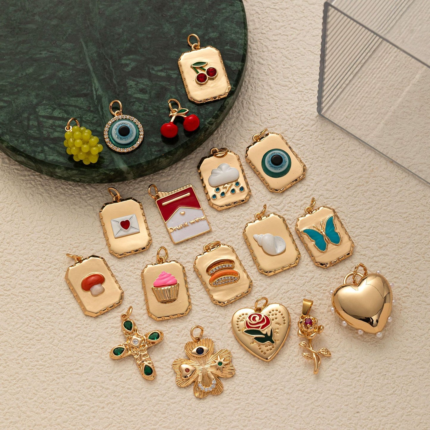 Food Rose Cherry Love Weather Cross Rectangular Pendant