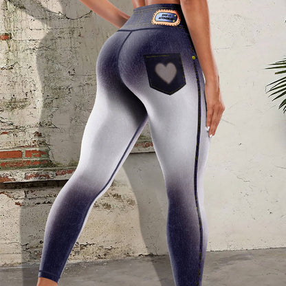 Pantalones de yoga con estampado de mezclilla para mujer