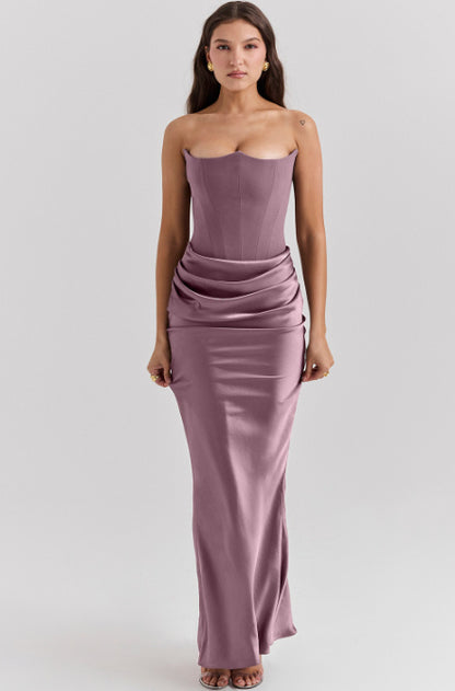 Vestido largo ajustado con escote en V y espalda descubierta para mujer, sexy, a la moda, para fiesta y noche