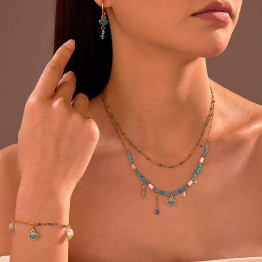 Color Beads String Necklace Stainless Steel Earring Bracelet