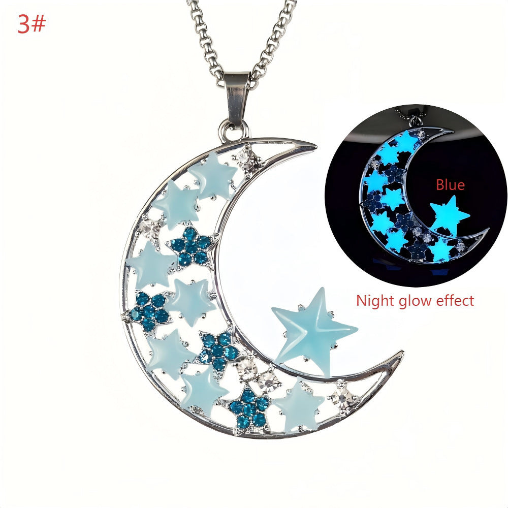 Luminous Big Moon Crescent Moon Pendant Necklace