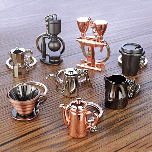 3D Coffee Keychain Metal Car Key Pendant