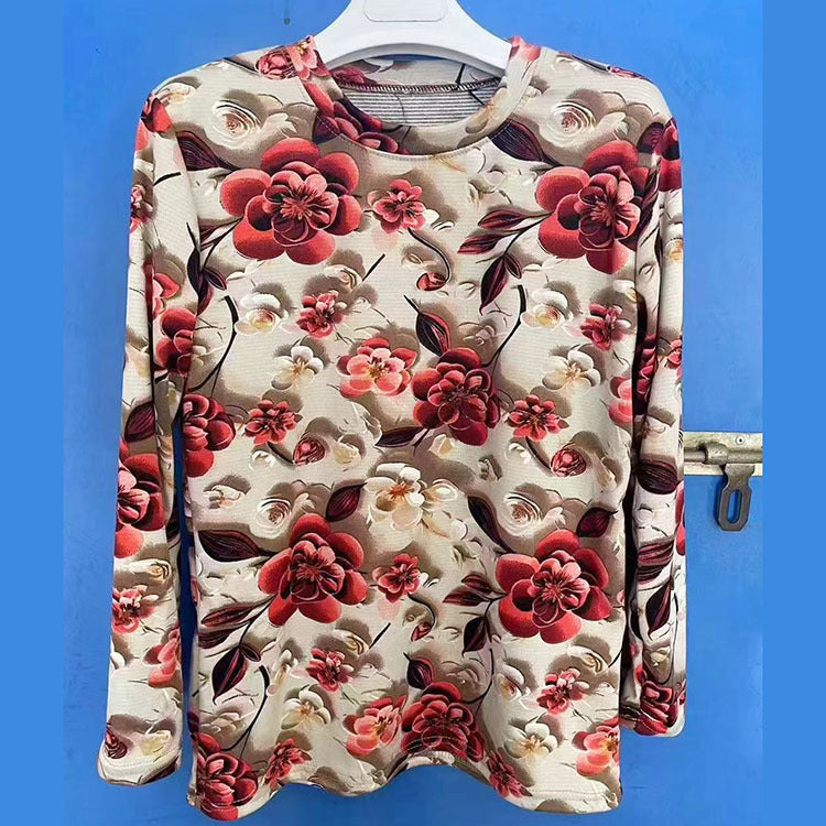 Skin-friendly Cotton Printed Long Sleeve Western Style Youthful-looking Loose Top