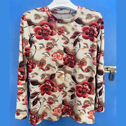 Top holgado de manga larga con estampado de algodón agradable para la piel, estilo occidental, de aspecto juvenil