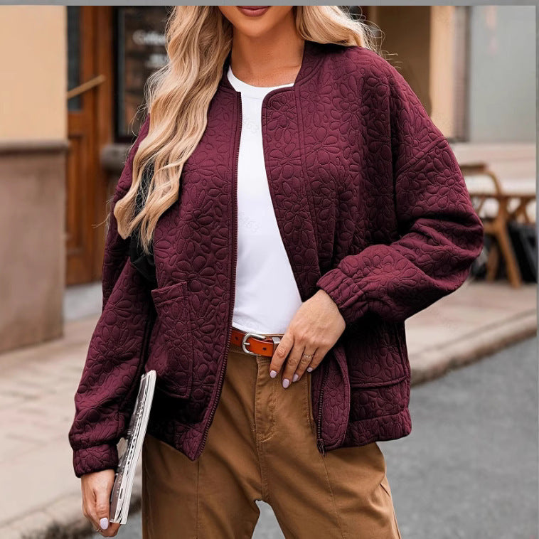 Fashion Cardigan Button Texture Long Sleeve Coat Jacket Women