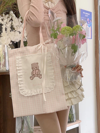 Bolsa de lona de madera con forma de oso