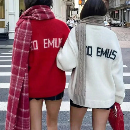 Bequemer und lässiger Strickpullover für Damen mit bedruckten Langarm-Rundhalsausschnitt