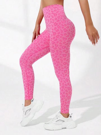 V-Taille Doppelhüfte Hebe Leopardenmuster Yogahose Damen