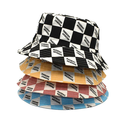Bucket Hat mit Buchstaben-Plaid-Muster, Damenmode, doppelseitig tragbar, Bucket Hat