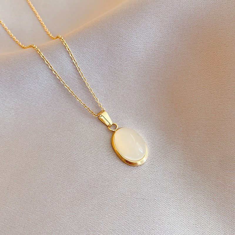 Oval Cat Eye Pendant Titanium Steel Necklace Special-interest Design