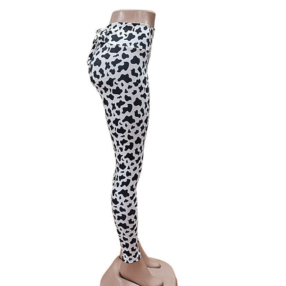 Yoga-Trainingshose mit Kuhmuster für Damen