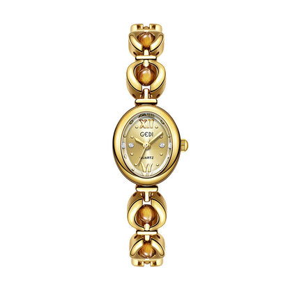 Reloj de pulsera Gedi de estilo nacional con esmeralda, atractivo, de nicho, de alta calidad, ligero, de lujo, con perlas de concha, exquisito reloj de cuarzo para mujer.