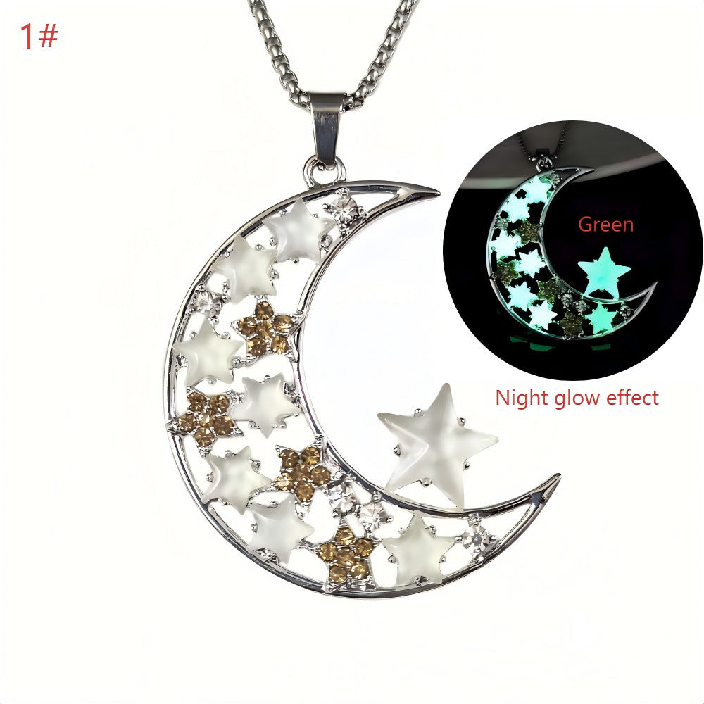 Luminous Big Moon Crescent Moon Pendant Necklace