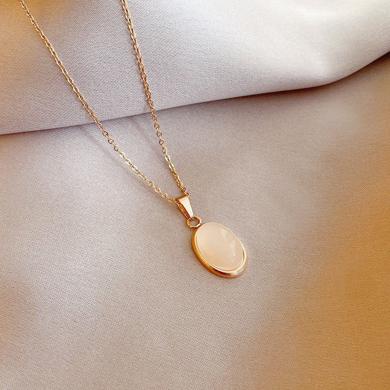 Oval Cat Eye Pendant Titanium Steel Necklace Special-interest Design