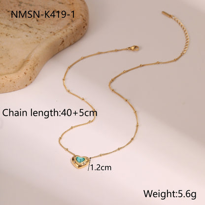 Collar de acero de titanio con colgante de piedra natural en forma de corazón de amor con diseño de moda