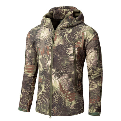Chaqueta Soft Shell de talla grande, resistente al viento y cálida para montañismo al aire libre.