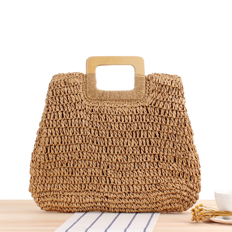 Bolso bandolera de playa redondo de paja tejida