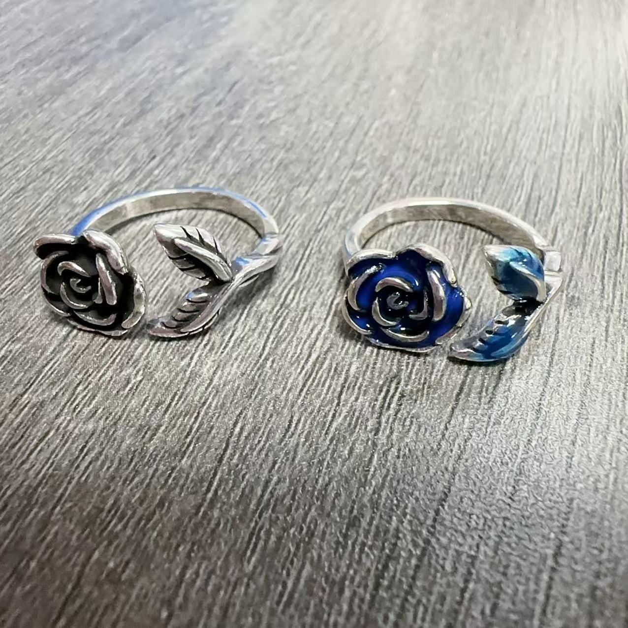 Retro Blue Enamel Rose Personality All-Match Ring
