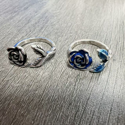 Retro Blau Emaille Rose Persönlichkeit All-Match Ring
