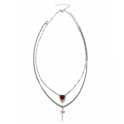 Collar retro francés multicapa con colgante de flecha, corazón, daga y amor para mujer