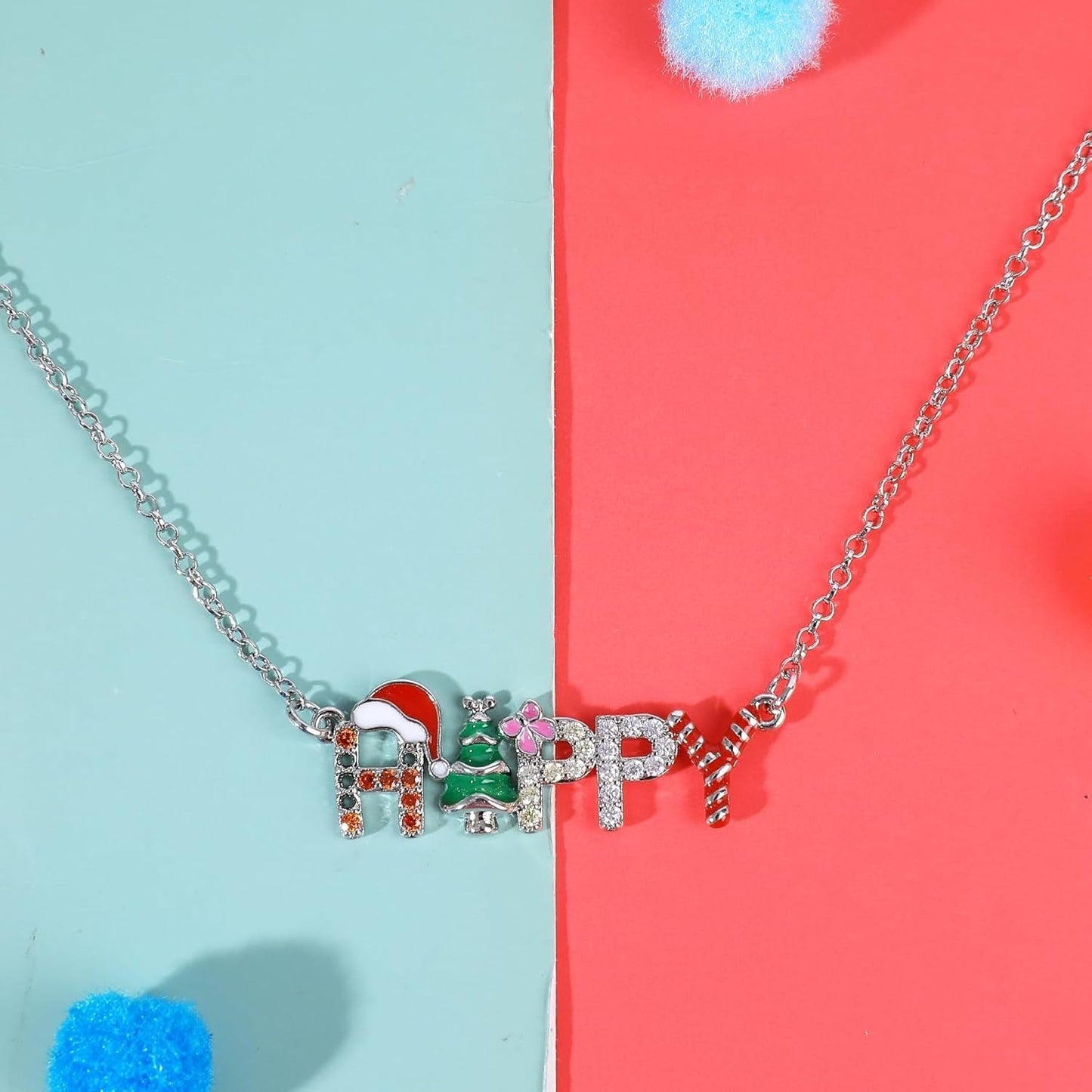 Nuevo y creativo collar con letras de Papá Noel y árbol de Navidad