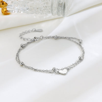 Pulsera de doble capa con corazón a juego en plata de ley S925