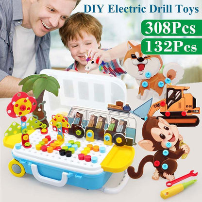 132/308Pcs Kinder Elektrische Bohrer Spielzeug DIY Pädagogisches Puzzle 