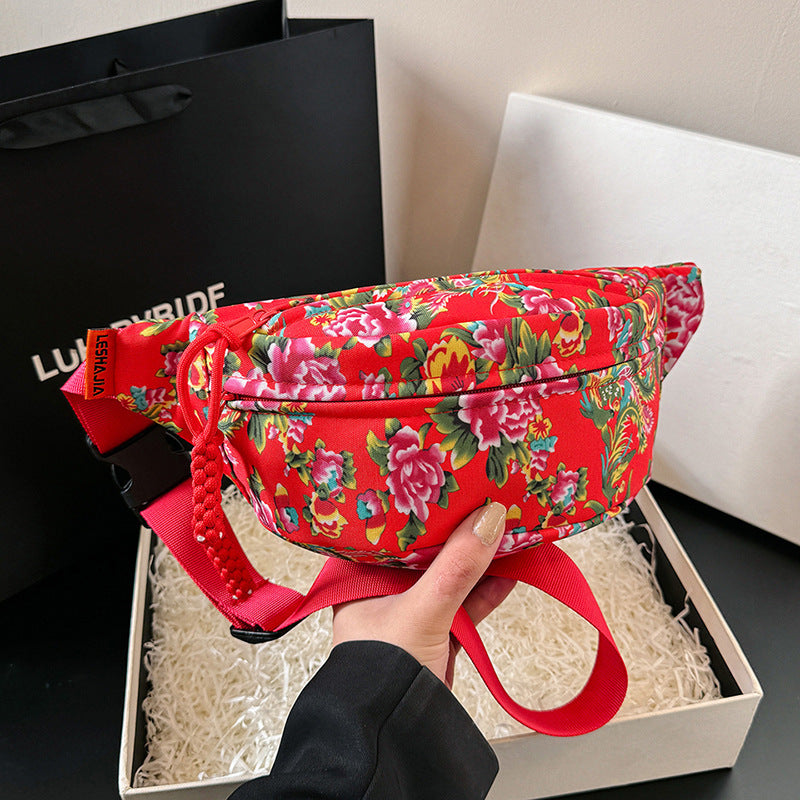 Big Flower Western Style All-matching Waist Bag