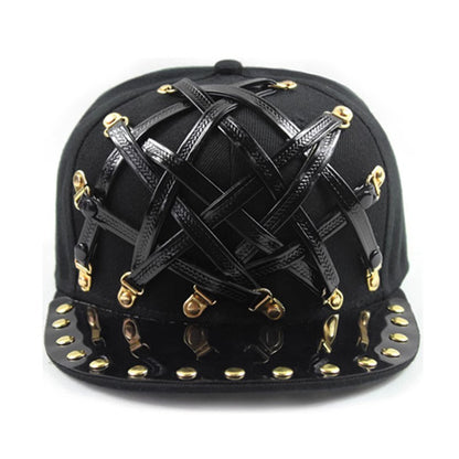 Gorra plana estilo hip hop de cuero en forma de T, estilo punk europeo y americano, para hombres y mujeres