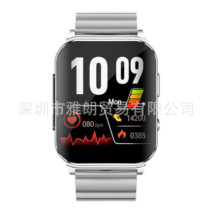Reloj inteligente con monitorización de frecuencia cardíaca, ECG y conteo de pasos.