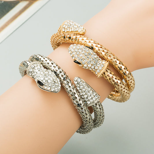 New Personality Exaggerated Punk Style Snake Shape Winding Men's And Women's Bracelets Alloy Inlaid Rhinestones Retro Bracelet Jewelry