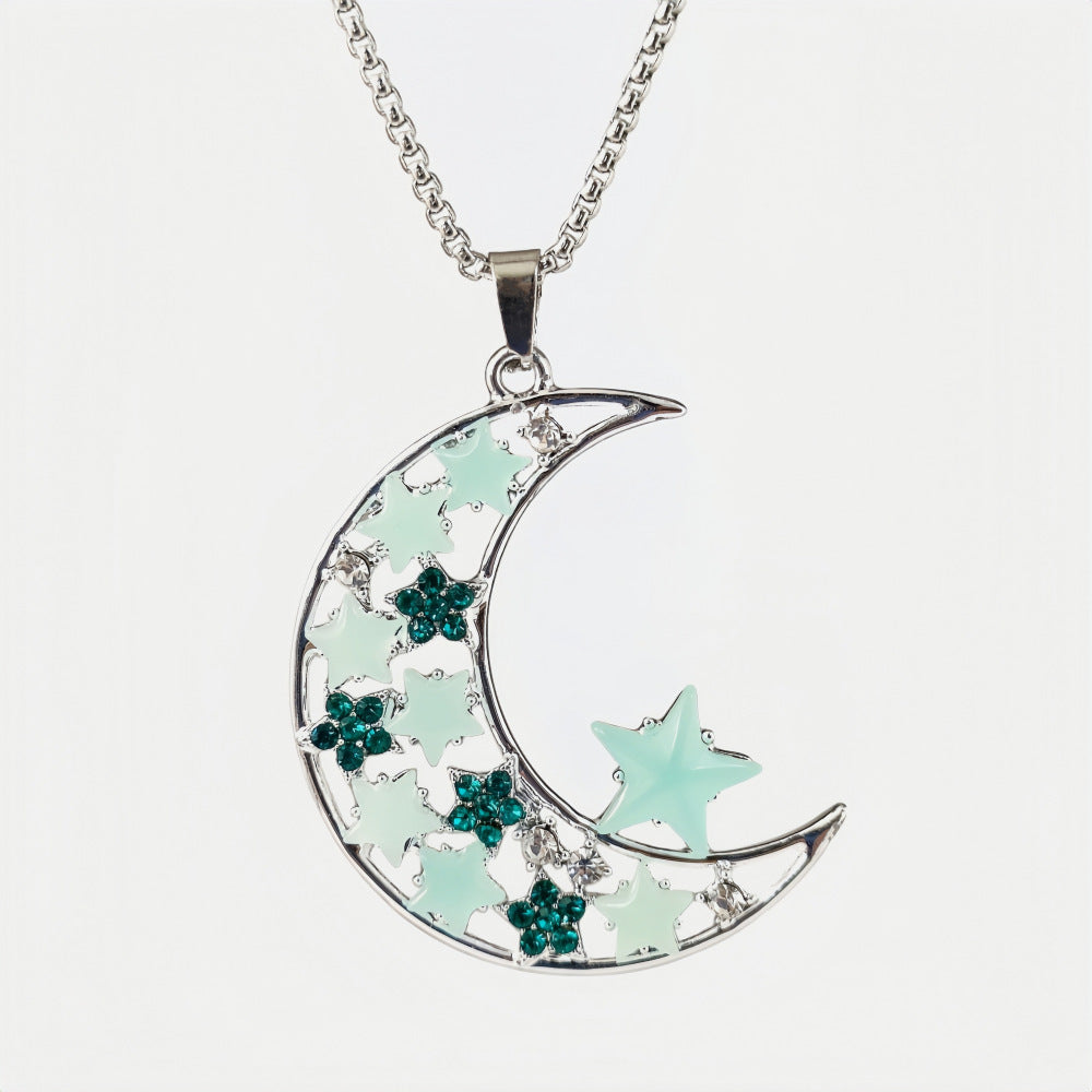 Luminous Big Moon Crescent Moon Pendant Necklace