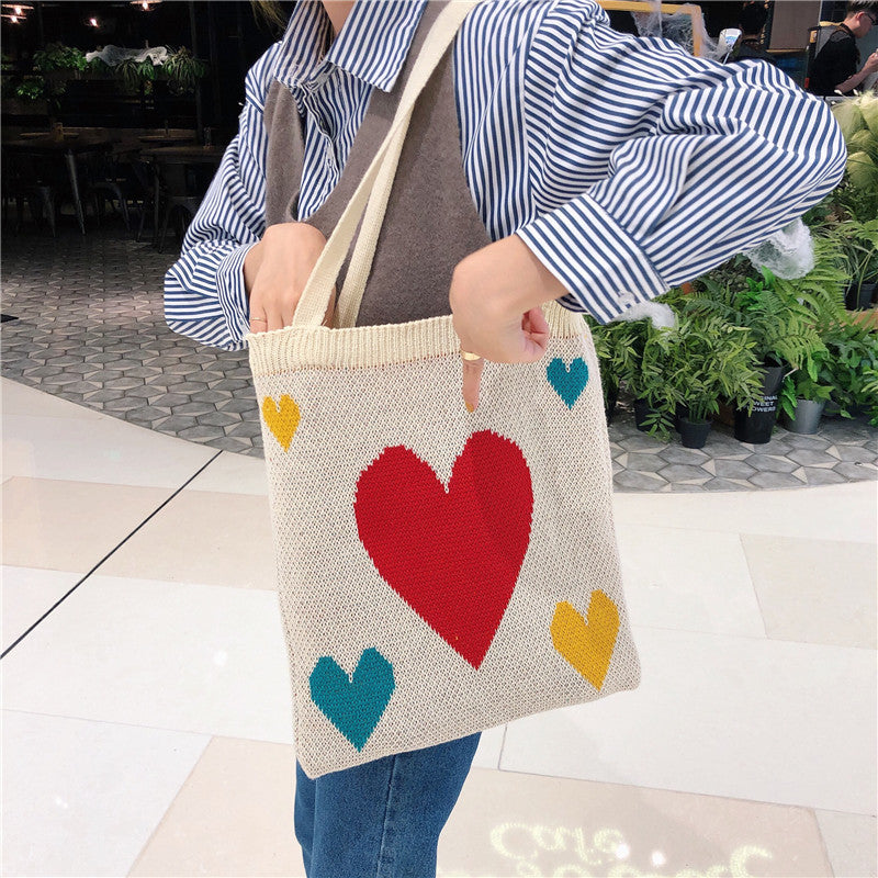 Knitted portable tote bag wool one-shoulder women's cloth bag
