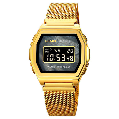 Reloj electrónico de acero inoxidable resistente al agua para estudiantes, moderno, multifunción y con personalidad.