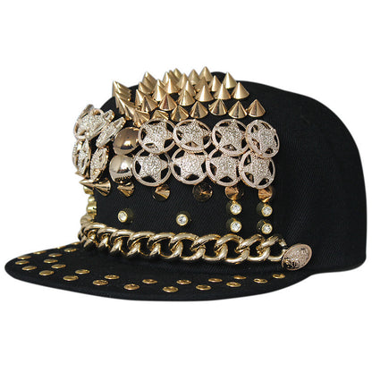 Sombrero estilo Harajuku europeo y americano con remaches de calavera cruzada