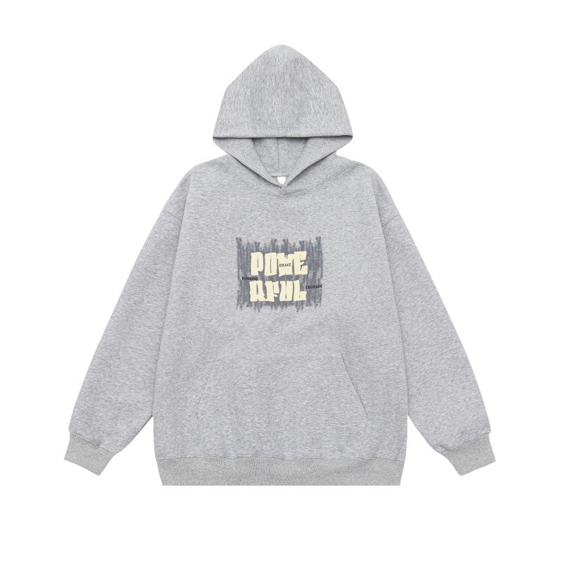 Letter Print Design Unisex Loose Fit Hoodie Sweatshirt - BAGMODA