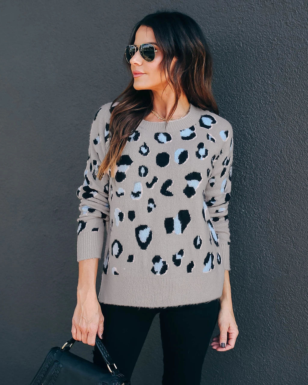 Plus Size Women's Sweater Leopard Print Knitwear Base Clothing Sweater