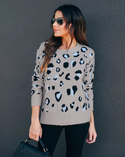 Suéter de mujer de talla grande con estampado de leopardo, prenda básica de punto, suéter