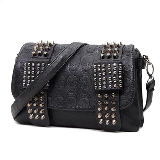 Skull Rivets Leather Messenger Bags