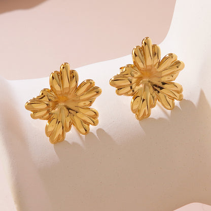 Pendientes de acero de titanio con perlas y flores de dulce personalidad