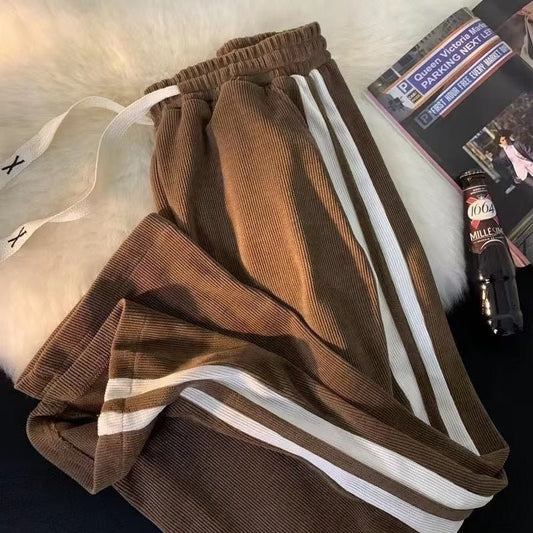 Striped Contrast Color Corduroy Casual Pants Men - BAGMODA