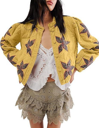 Gewaschene Baumwolle Ahornblatt befestigt Tuch bestickt Damen Mantel Baumwolle gefütterte Jacke