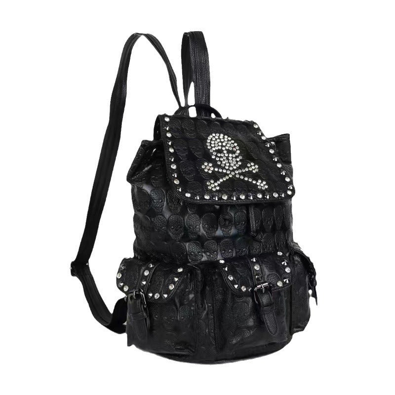 Skull Rivets With Diamonds Leather Backpack
